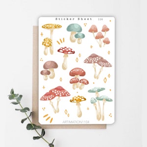 Stickervel 'Textured Muhsrooms' 116 | Bullet Journal, plakboek, planner, decoratieve stickers, boho