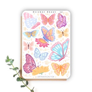 Sticker Bogen „Pastell Schmetterlinge“ 340 | Bullet Journal, Scrapbook, Planer, Cottage Core, Reader, Frühling