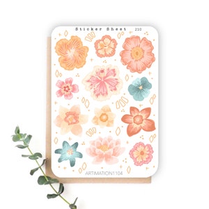 Hoja de 12 pegatinas "Flores de verano" 210 / Bullet Journal, álbum de recortes, planificador, verano, mar, océano, verano