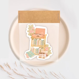 Großer Aufkleber „Bücherwagen“ | Dekorativer Aufkleber | Ästhetische Vinyl Sticker für Planer und BuJos | Geschenk für Leser