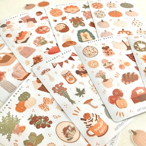 Pacote de 8 folhas de adesivos de outono | Bullet Journal, Scrapbook, Planner, Outono, Halloween