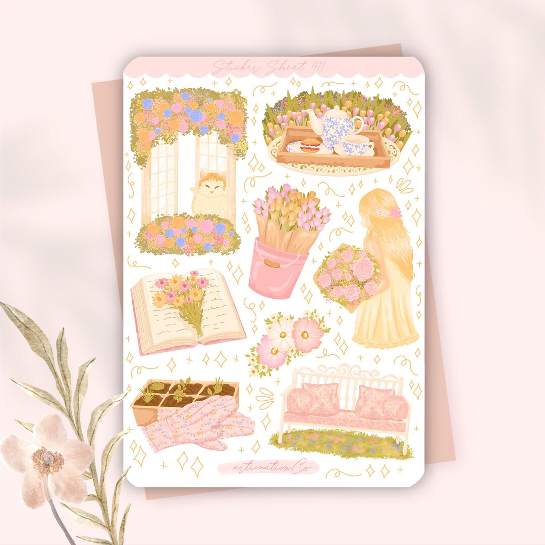 Sunny Spring Day Sticker Sheet | Cottagecore Scrapbook Planner - Etsy