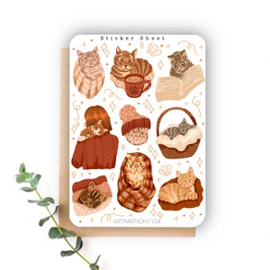 Stickervel „Cozy Cats“ 286 | Bullet Journal, plakboek, planner, decoratieve stickers, herfst