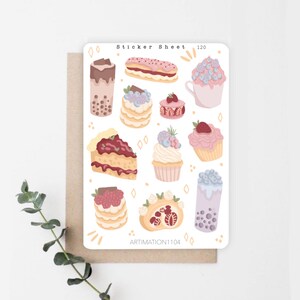 Hoja de pegatinas "Postre pastel" 120 / Bullet Journal, Scrapbook, Planificador, Pegatinas decorativas, Boho