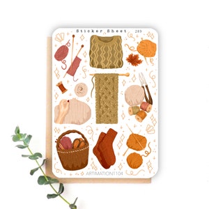 Hoja de pegatinas «Cozy Knitting» 289 / Bullet Journal, Scrapbook, Planificador, Pegatinas decorativas, Otoño