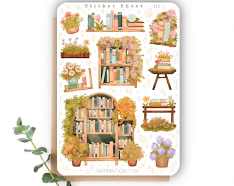 10pcs Sticker Sheet "Botanical Library“ 315 | Bullet Journal Sticker, Scrapbook Stickers, Planner Sticker, Cottage Core, Reader, Spring