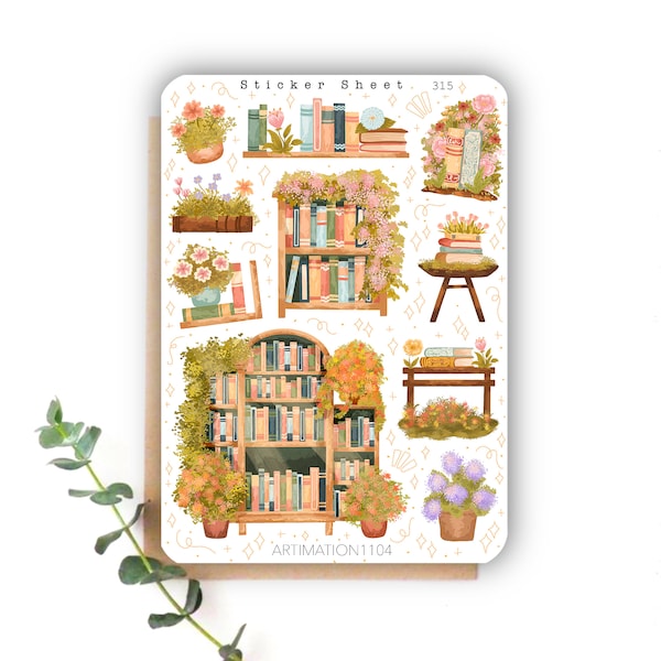 10pcs Sticker Sheet "Botanical Library“ 315 | Bullet Journal Sticker, Scrapbook Stickers, Planner Sticker, Cottage Core, Reader, Spring