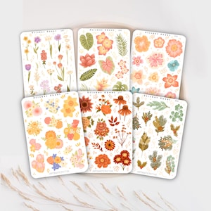 Paquete de 6 hojas de pegatinas con motivos de follaje para Bullet Journal, álbum de recortes, planificador, otoño, Cottage Core, flores, plantas