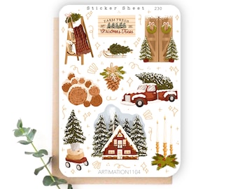 10 feuilles d'autocollants « Christmas Tree Farm » 230 | Stickers pour carnet de notes, autocollants de scrapbooking, autocollants pour agenda, Noël, hiver, vacances