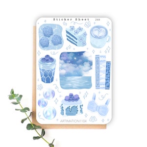 Foglio di adesivi "Baby Blue" 268 / Bullet Journal, Scrapbook, Planner, Adesivi decorativi, Libri