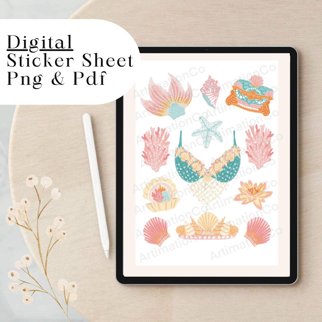 Calypso Sticker Sheet: Mermaid Theme Digital Stickers (PDF & PNG ...