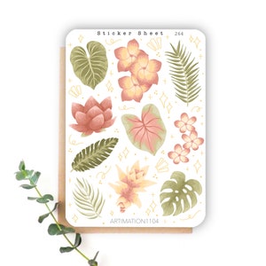 Hoja de pegatinas "Plantas tropicales" 264 / Bullet Journal, Álbum de recortes, Planificador, Verano, Vacaciones, Cottage Core,