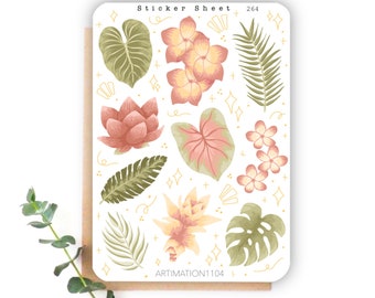 10pcs Sticker Sheet "Tropical Plants“ 264 | Bullet Journal Sticker, Scrapbook Stickers, Planner Sticker, Summer, Vacation, Cottage Core,