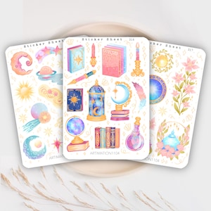 Juego de 3 hojas de pegatinas celestiales para Bullet Journal, álbum de recortes, planificador, pegatinas decorativas, estrellas