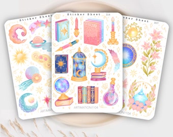 Set of 3 Celestial Sticker Sheets| Bullet Journal, Scrapbook , Planner , Decorative Stickers, Stars