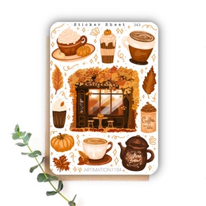 Foglio di adesivi "Autumn Coffee Shop" 343 / Bullet Journal, Scrapbook, Planner, Adesivi decorativi, Autunno