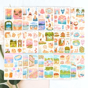 Pacchetto di 15 fogli di adesivi estivi XXL / Bullet Journal, Scrapbook, Planner, Adesivi decorativi, Piante