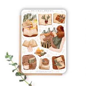 Foglio di adesivi "Letture invernali" 355 / Bullet Journal, Scrapbook, Planner, Natale, Inverno, Festività