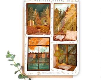 Sticker Sheet &quot;Cozy Windows“ 360 | Bullet Journal, Scrapbook , Planner , Fall, Cottage Core, Books