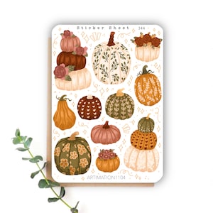 Folha de adesivos “Abóboras de flores pintadas” 344 | Bullet Journal, Scrapbook, Planner, Adesivos decorativos, Outono