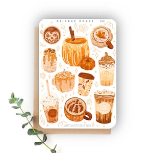 Folha de adesivos “Bebidas de outono” 288 | Bullet Journal, Scrapbook, Planner, Adesivos decorativos, Outono