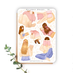 Sticker Bogen “Lesende Mädchen“ 385 | Bullet Journal, Scrapbook, Planer, Frühling, Cottage Core, Bücherwurm, Reader