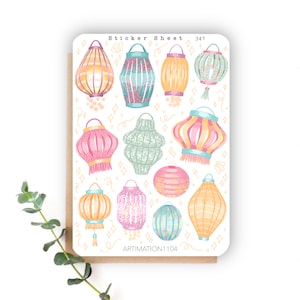 Sticker Bogen „Pastell Laternen“ 347 | Bullet Journal, Scrapbook, Planer, Cottage Core, Reader, Sommer, Beach