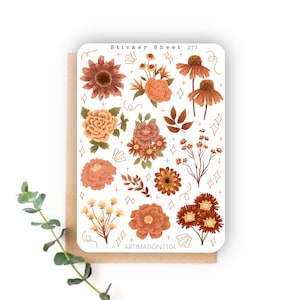 Folha de adesivos “Florais de Outono” 277 | Bullet Journal, Scrapbook, Planner, Adesivos decorativos, Outono
