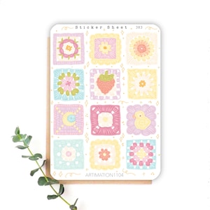 Feuille d'autocollants « Carrés grand-mère » 383 | Bullet Journal, Scrapbooking, Agenda, Printemps, Cottage Core