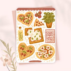 Folha de Adesivos “Festa da Pizza“ 391 | Bullet Journal, Scrapbook, Planner, Cottage Core, Comida, Festa, Culinária