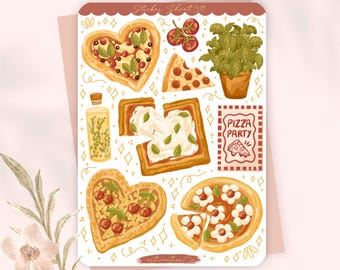 Sticker Sheet “Pizza Party“ 391 | Bullet Journal, Scrapbook , Planner , Cottage Core, Food, Party, Cooking