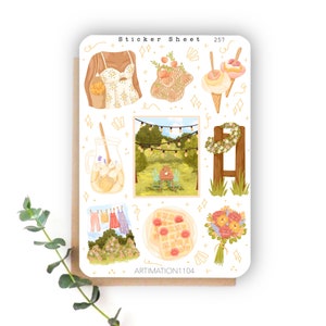 Hoja de pegatinas "Brisa de verano" 257 / Bullet Journal, Álbum de recortes, Planificador, Verano, Vacaciones, Cottage Core,