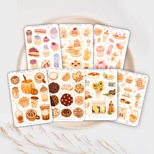 Pacchetto di 7 fogli adesivi Food & Drinks / Bullet Journal, Scrapbook, Planner, Autunno, Cottage Core, Fiori, Piante