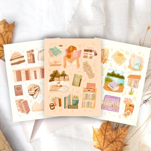 Set di cartoline con stampe artistiche "Booklover" / Set di 3 stampe lucide premium con disegni e colori estetici