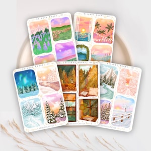 Paquete de 5 hojas de pegatinas con paisajes para Bullet Journal, álbum de recortes, planificador, pegatinas decorativas, Navidad, vacaciones