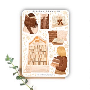 Sticker Bogen „Cozy Bibliothek“ 364 | Bullet Journal, Scrapbook, Planer, Herbst, Cottage Core, Bücher