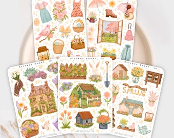 Spring 2024 Sticker Sheet Bundle of 5 | Bullet Journal, Scrapbook, Planer, dekorative Aufkleber, Pflanzen