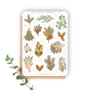 Foglio di adesivi "Fogliame invernale" 292 / Bullet Journal, Scrapbook, Planner, Natale, Inverno, Festività
