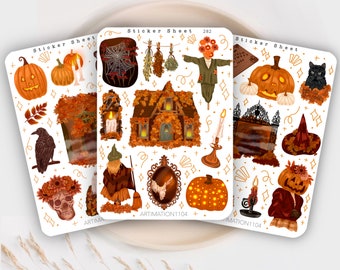 Sticker Sheets Halloween Set of 3 | Bullet Journal, Scrapbook , Planner , Decorative Stickers, Fall