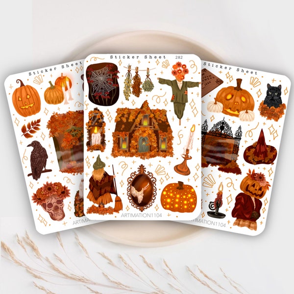 Set of 3 Halloween Sticker Sheets| Bullet Journal Sticker, Scrapbook Stickers, Planner Sticker, Decorative Stickers, Fall