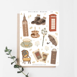 Sticker Sheet "British Lovestory“ 128 | Bullet Journal, Scrapbook , Planner , Decorative Stickers, Boho