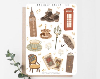 Sticker Sheet "British Lovestory“ 128 | Bullet Journal, Scrapbook , Planner , Decorative Stickers, Boho