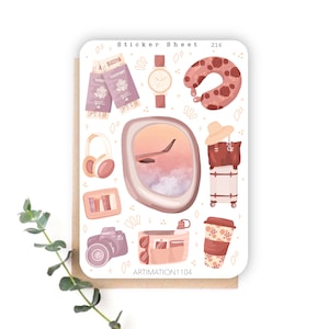 Foglio di adesivi "Travel Essentials" 216 / Bullet Journal, Scrapbook, Planner, Autunno, Caduta, Cottage Core,
