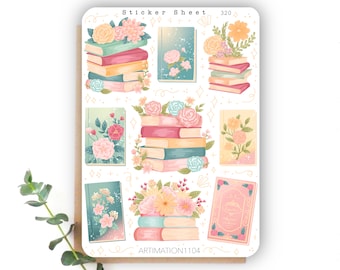 9 feuilles d'autocollants « Bloomimg Books » 320 | Stickers Bullet Journal, Stickers scrapbooking, Sticker agenda, Cottage Core, Lecteur, Printemps