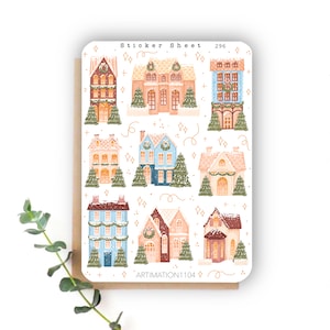 Foglio di adesivi "Case invernali" 296 / Bullet Journal, Scrapbook, Planner, Natale, Inverno, Festività