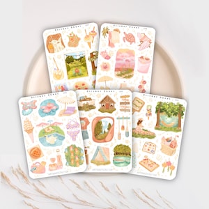 Paquete de 5 hojas de pegatinas de verano de 2023 para Bullet Journal, álbum de recortes, planificador, pegatinas decorativas, plantas, naturaleza