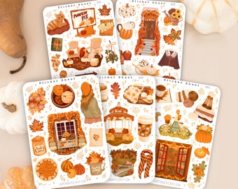 Sticker Sheets Autumn 2022 Bundle of 5  | Bullet Journal, Scrapbook , Planner , Decorative Sticker, Plants, Nature