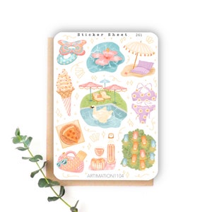 Foglio di adesivi "Pool Party" 261 / Bullet Journal, Scrapbook, Planner, Estate, Vacanze, Cottage Core,