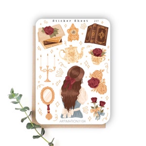 Feuille d'autocollants « Golden Rose » 237 | Bullet Journal, scrapbooking, agenda, automne, cottage, conte de fées
