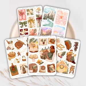 Fogli adesivi inverno 2024 confezione da 5 / Bullet Journal, Scrapbook, Planner, Adesivi decorativi, Natale, Vacanze